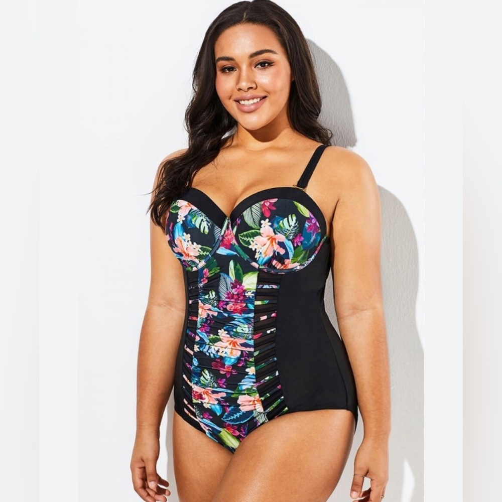 Black Floral One Piece Swimsuit — MeetCurve